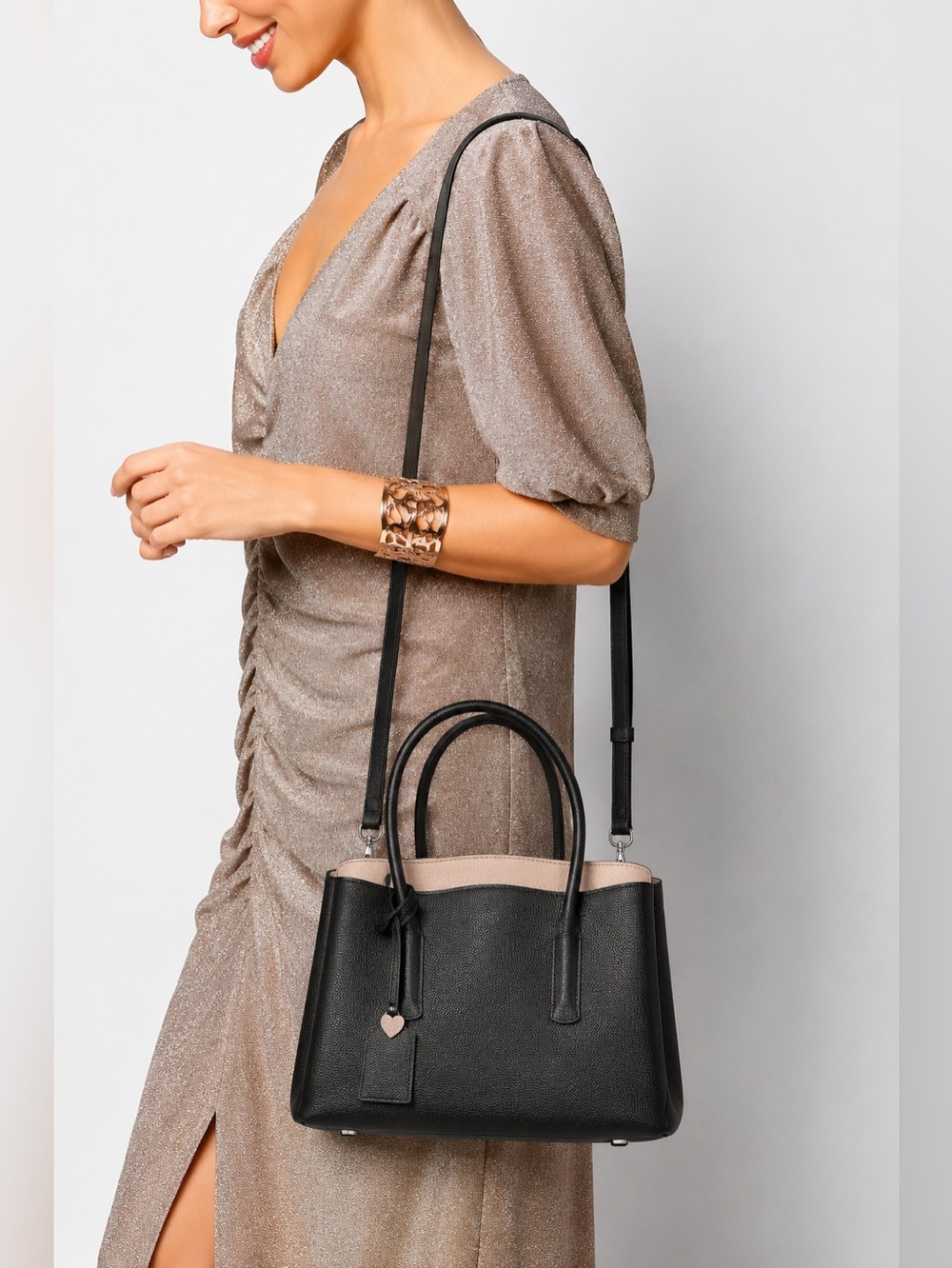 Kate Spade Margaux Leather Satchel/Tote – Black & Taupe